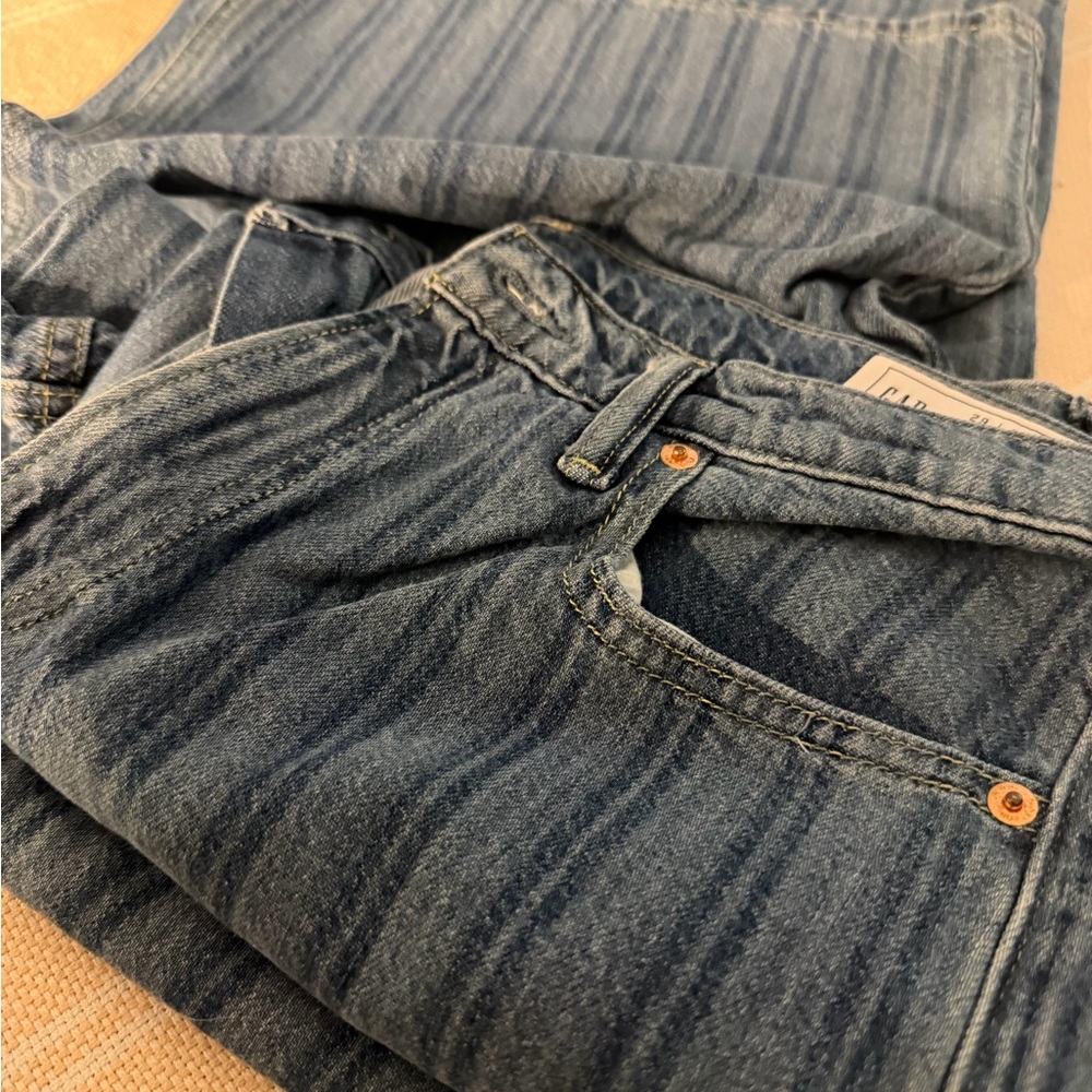 GAP baggy mid rise ultra soft womens jeans medium blue striped denim size 29(8R)